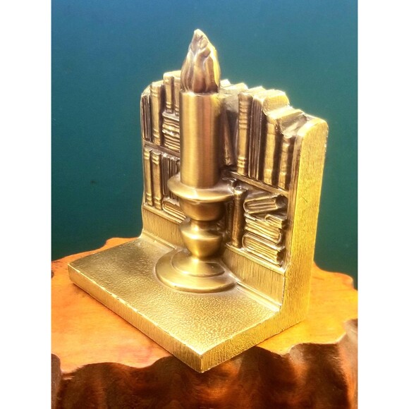 1930s Vintage Retro Bronze Candle Flame of Knowledge Library Bookend 5"x4.25" - Picture 3 of 5